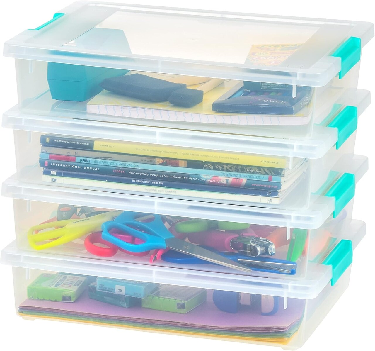Plastic Storage Bins Containers with Lids (Clear/Seafoam Blue)